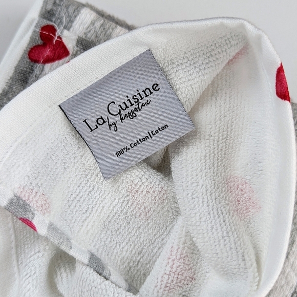 Kitchen Towel Set Of Four (4) Hearts & Stripes  On White (2) Solid Grey NWT - Picture 9 of 10